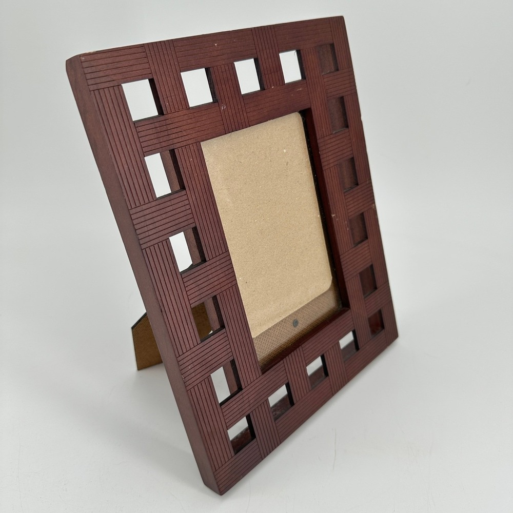 Wood Lattice Basketweave Picture Frame Mahogany Finish 4x6 Photo Desktop Wall